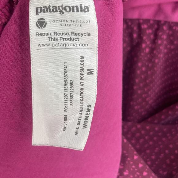 Patagonia Dress Womens Medium Organic Cotton Magenta Pink V-Neck Empire Waist - Picture 9 of 12